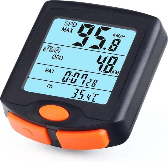DrPhone FCS2 Fietscomputer - Draadloze fiets snelheidsmeter - Kilometerteller - Spatwaterdicht - 4-Lijn display met achtergrondverlichting - Zwart