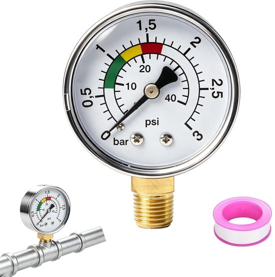 Drukmeter 0-3 Bar - 50 mm - waterdrukmeter - nauwkeurige metingen voor zwembad - ShopVlot