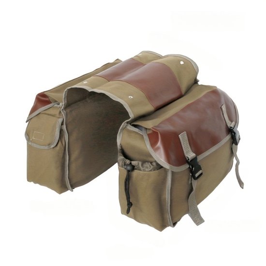 Dubbele Fietstas - 38 x 27 x 15 cm - Waterdicht - Met Zijzakken - Voor Bagagedrager - 30L - Achterwieltas - Dubbele tas - Fiets Achterbank Zadeltas - Khaki van Healifty