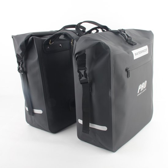 Dubbele Fietstas 56 Liter Zwart Met Reflectoren 100% Waterdicht E-bike Elektrische Fietsen van Merkloos