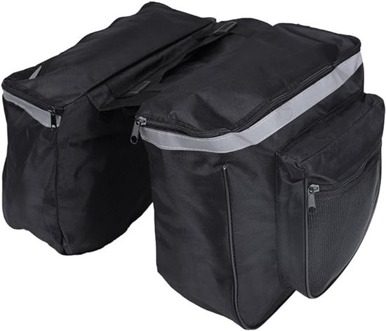 Dubbele Fietstas - Fietstas - Waterafstotend - Reflectoren - 28 X 32 X 17 Cm - Met Riem - Scheurvaste Bagagedragertas - Kofferbaktas Achterbank - Geschikt Voor Mountainbikes, Vouwfietsen of Toerfietsen - Zwart van Merkloos