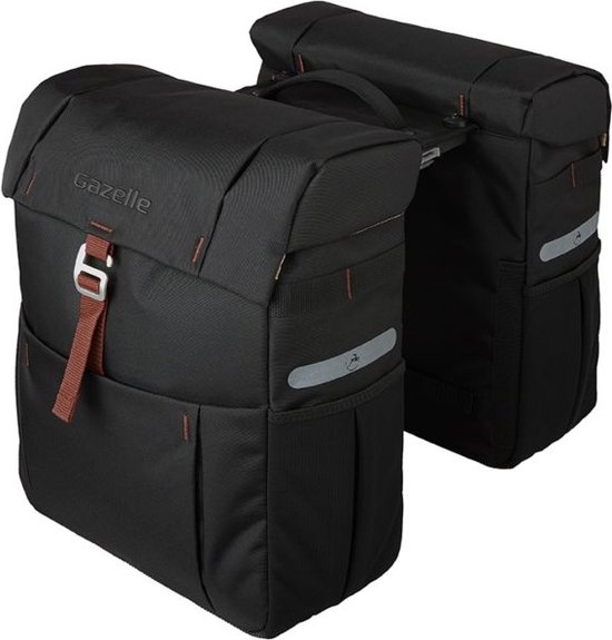 Dubbele fietstas Gazelle met MIK adapter 37 liter 31 x 40 x 15 (2x) - zwart/bruin van Gazelle