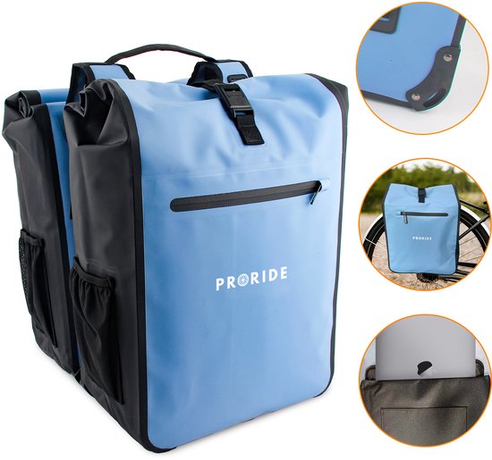 Dubbele Fietstas Proride - 100% Waterdicht - 40 Liter - Fietstassen Electrische Fietsen - Geschikt voor MIK adapter - Bagagedrager - Blauw van Proride