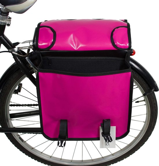 dubbele fietstas, voor fiets, pendelaar, boodschappentas, roze voor dames van Merkloos