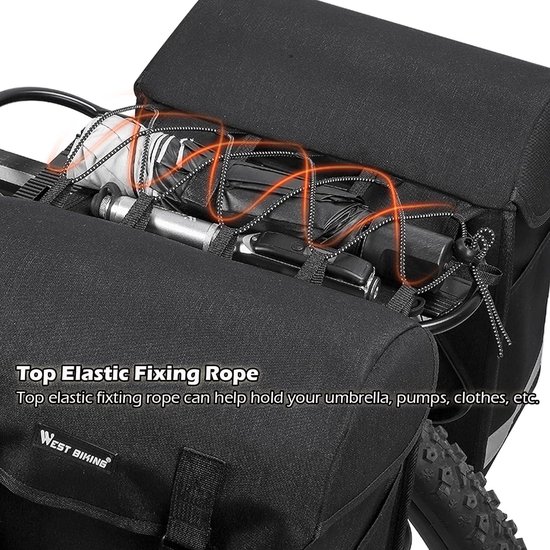 Dubbele waterafstotende fietstas voor fiets achterbank - zwart - 15 l + 15 l Double Bicycle Bag van FastRider