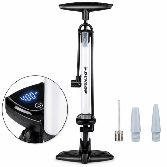 Dunlop Digitale Fietspomp met Drukmeter - Fiets Pomp Geschikt Voor Schrader Presta Dunlop Ventiel - Ballenpomp 120 PSI 8.3 BAR - Inclusief Ventieladapters en Naald