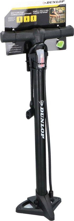 Dunlop Fietspomp staand - met extra ventielen - zwart - H62 cm - fietsbanden oppompen van Dunlop