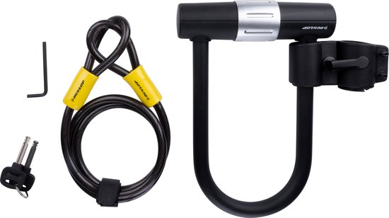 Dunlop Fietsslot - Combinatie Beugelslot en Insteekslot/ Kabelslot - Staalkabel met 2 Lussen - 120 Cm - Ø10mm - met 2 Sleutels van Dunlop