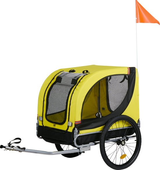 Dunlop Hondenfietskar - Fietskar Hond - Fietsaanhanger voor Honden tot max. 40 KG - Hondenkar Opvouwbaar - Hondenkar met Reflectoren en Verstelbare Regenhoes - Geel van Dunlop