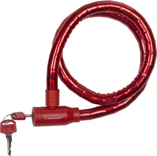 Dunlop kabelslot - rood - plastic coating - 80 cm - Fietsslot voor motor/scooter/brommer/fiets van Dunlop