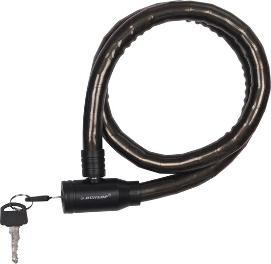 Dunlop kabelslot zwart met plastic coating 80 cm - Fietsslot voor motor/scooter/brommer/fiets van Dunlop