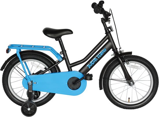 Dutch Flavor Kinderfiets 16 Inch - Grijs/Blauw - 4 tot 6 jaar - Knijprem en terugtrap van Merkloos