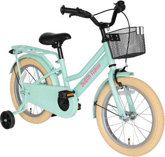 Dutch Flavor Kinderfiets 16 Inch - Mint Groen - 4 tot 6 jaar - Knijprem en terugtrap van Merkloos