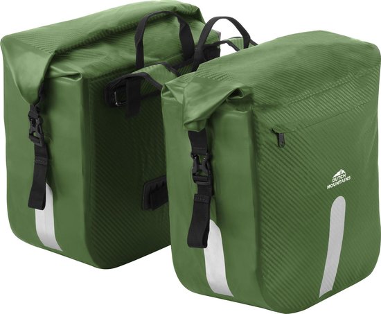 Dutch Mountains Dubbele Fietstas 46 Ltr - 100% Waterdichte Fietstas - Rolltop sluiting - Reflectoren - Groen van Dutch Mountains
