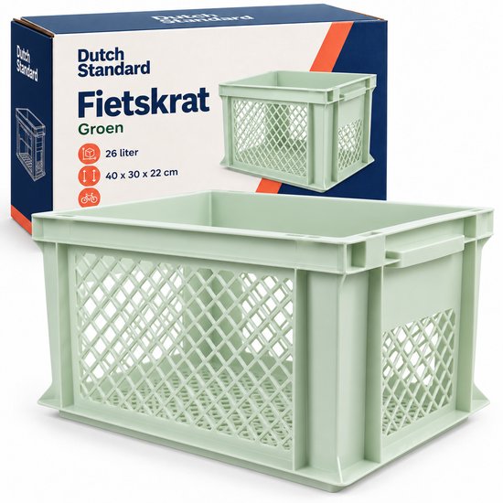 Dutch Standard Fietskrat – 26 Liter – 40 x 30 x 22 cm – Kunststof – Voor Voordrager – Groen