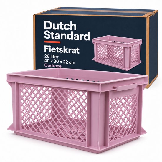 Dutch Standard Fietskrat – 26 Liter – 40 x 30 x 22 cm – Kunststof – Voor Voordrager – Oudroze