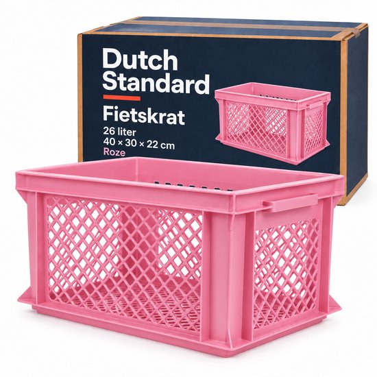 Dutch Standard Fietskrat – 26 Liter – 40 x 30 x 22 cm – Kunststof – Voor Voordrager – Roze