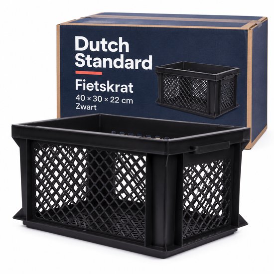 Dutch Standard Fietskrat – 26 Liter – 40 x 30 x 22 cm – Kunststof – Voor Voordrager – Zwart