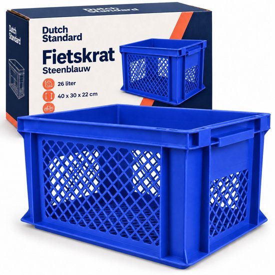 Dutch Standard Fietskrat - 40 x 30 x 22 cm - 26 Liter - Kunststof - Voor Transportrek - Steenblauw