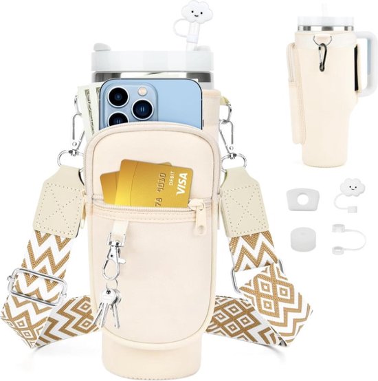 Dutchers.® Waterfleshouder geschikt voor Stanley Cup + 3x lekvrije siliconen dop - waterfles houder met riem fit 40 oz, Accessoires, waterfles tas met verstelbaar voor wandelen wandelen kamperen van Dutchers.®