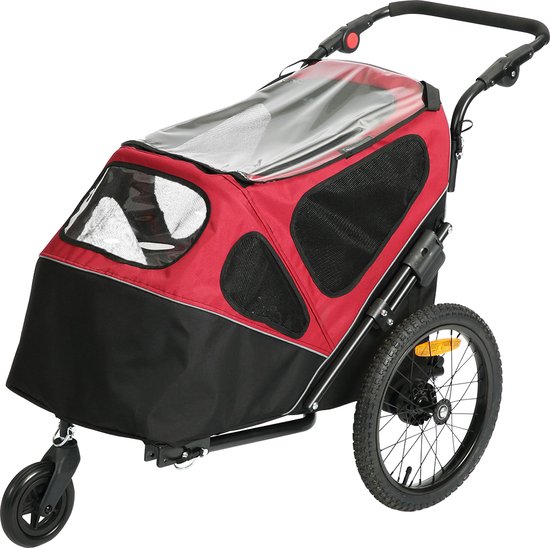 Duvo+ Hondenfietskar - 2 in 1 Wandelwagen - Zwart Rood - 123x62x96 cm <30 kg van Duvo+