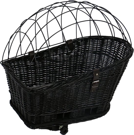 Duvoplus - Fietsmand - Hond - Provence Rieten Fietsmand Bagagedrager & Kuss 35x55x49cm - Max. 13kg Zwart - 1st van Duvoplus