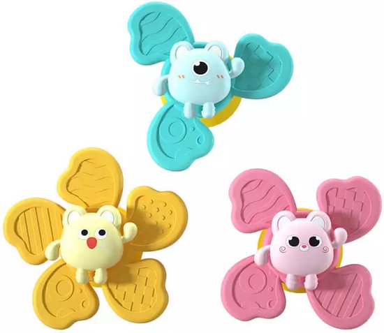 DW4Trading Roterende Fidget Spinner met Zuignapjes Set van 3 Stuks - Cartoon Bloem - Educatief Speelgoed van DW