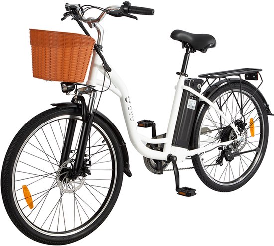 DYU C6 E-Bike - 26 inch - 43km actieradius - 250W motor - 36V 12,5Ah accu - Dubbele schijfremmen - Maximaal laadvermogen 120 kg - wit