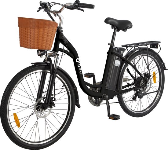 DYU C6 elektrische fiets - 36V 12,5Ah - 250W-motor - 6 modi - 26 inch banden - ondersteunde pedalen - Smart City elektrische fiets - zwart