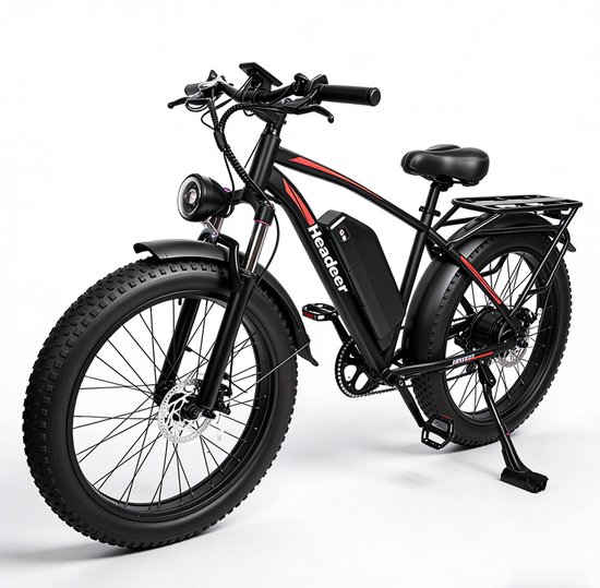 E-Bike 26" Headeer with Dual Suspension, Disc Brakes & 48V Battery - Powerful Motorized Fat Tire, LCD Display, LED Headlight, 5-Speed - Ideal for Outdoor Adventure, Snow & Mountain Riding van Merkloos