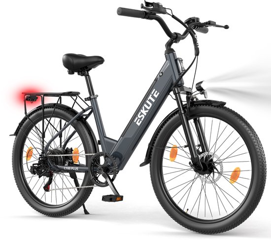 E-bike - 26 inch elektrische fiets - E-stadsfiets 250W achtermotor - 36V 13Ah verwisselbare accu - tot 100km - LCD-display - lage instap E-stadsfiets - voor dames en heren volwassenen - Blauw van Merkloos