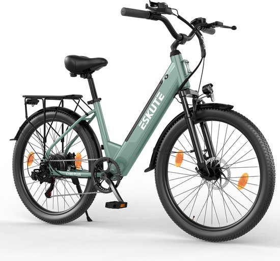 E-bike - 26 inch elektrische fiets - E-stadsfiets 250W achtermotor - 36V 13Ah verwisselbare accu - tot 100km - LCD-display - lage instap E-stadsfiets - voor dames en heren volwassenen - Cyaan van Vogue