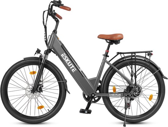 E-bike - 26 inch elektrische fiets - E-stadsfiets 250W achtermotor - 36V 13Ah verwisselbare accu - tot 100km - LCD-display - lage instap E-stadsfiets - voor dames en heren volwassenen - Grijs