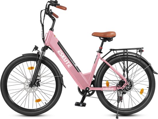 E-bike - 26 inch elektrische fiets - E-stadsfiets 250W achtermotor - 36V 13Ah verwisselbare accu - tot 100km - LCD-display - lage instap E-stadsfiets - voor dames en heren volwassenen - ROZE