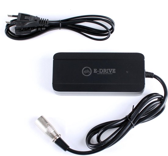 E-Drive Oplader 36V | 2A Li-Ion XLR 3P Male | Zwart van E-Drive