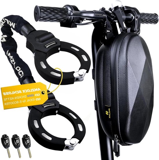 E-scooterslot met tas - 8 mm dik kettingslot - handboeislot voor e-scooter - 3 sleutels - 16 kg/75 cm - hoog veiligheidsslot Slot Elektrische Step van Gorilla Lock