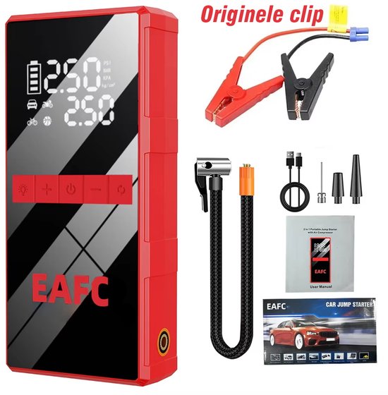 EAFC 4000A Autostartaccu met Bandenpomp – Draagbare Luchtcompressor 20000mAh, 150PSI, Snel opladen voor Benzine-motoren tot 6.0L en Diesel-motoren tot 4.0L - Sinterklaas cadeau auto