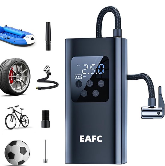 EAFC Compressor Bandenpomp - 30L/min Draagbare Draagbare Luchtcompressor - 7000 mAh - Elektrische Fietspomp - Fiets/Auto/Motor/Bal/Luchtbed