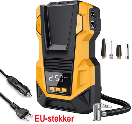 EAFC Compressor Bandenpomp - Luchtcompressor 12V - Elektrische Bandenpomp - Fiets/Auto/Motor/Bal/Luchtbed - Met 4 Opzet Stukken