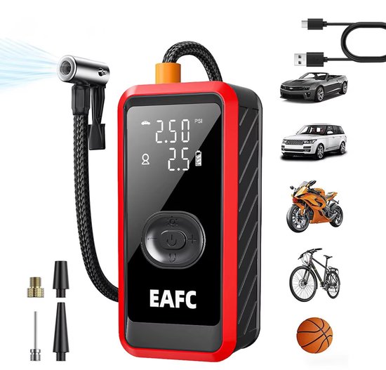 EAFC Draadloze autoluchtpomp met 4500 mAh en digitaal display – draagbare snelle compressor voor SUV, MPV, voertuigen, motorfietsen en ballen