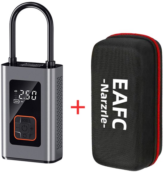 EAFC Elektrische Fietspomp - Luchtcompressor - 4500 mAh Powerbank - Compressor - Bandenpomp Auto - Elektrische Bandenpomp - Luchtpomp – Universeel – Oplaadbaar & 12V – 35l/min – SOS Lamp - Noodpakket - Incl. Hoes