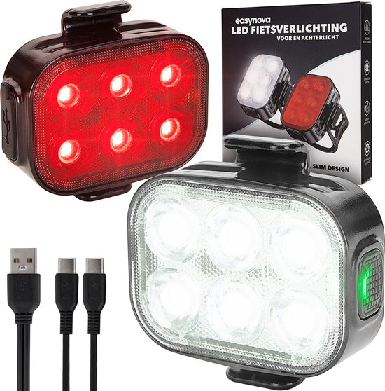 EasyNova Fietsverlichting Set - oplaadbare LED voor- en achterlicht - waterdicht