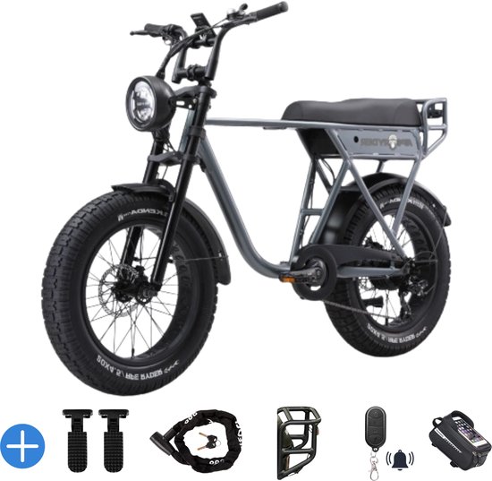 Ebikekopen.com Ape Ryder A10 Pro - Lichtgrijs - Special Edition - Fatbike - Rijklaar - 2026/2027 Model - Hydraulische remmen - Incl. Slot - Kettingbeschermer - Voetensteuntje - Straatlegaal - Ebike - Elektrische Fiets - Met Accessoires van Ebikekopen.com
