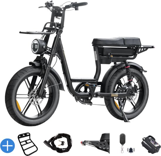 Ebikekopen.com Fatbike V20 Comfort - Rijklaar - Lage opstap - Nieuwste Model - Hydraulische remmen - 2026/2027 Model - Incl. Slot - Telefoonhouder - Alarmsysteem - Voorrekje - Voetensteuntje - Met Accessoires - Ebike - Elektrische Fiets - QMwheel