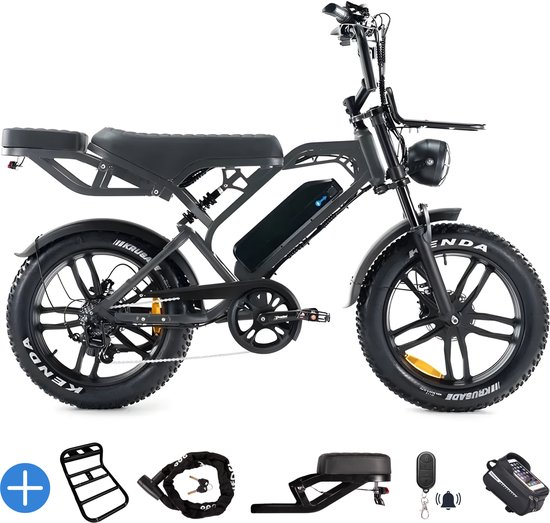 Ebikekopen.com Fatbike V20 Pro - Donker Grijs - Special Edition - 2026/2027 Model - Hydraulische remmen - Incl. Slot - Telefoonhouder - Alarmsysteem - Voorrekje - Voetensteuntje - Straatlegaal - Ebike - Fatbike - Elektrische Fiets - Qmwheel van Ebikekopen.com