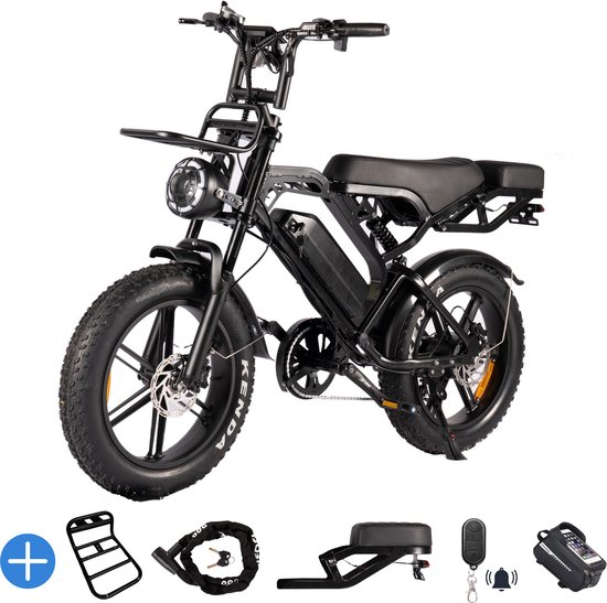Ebikekopen.com Fatbike V20 Pro - Rijklaar - Nieuwste Model - Hydraulische remmen - 2026/2027 Model - Incl. Slot - NFC-chip - Telefoonhouder - Alarmsysteem - Voorrekje - Voetensteuntje - Met Accessoires - Ebike - Elektrische Fiets - QMwheel van Ebikekopen.com