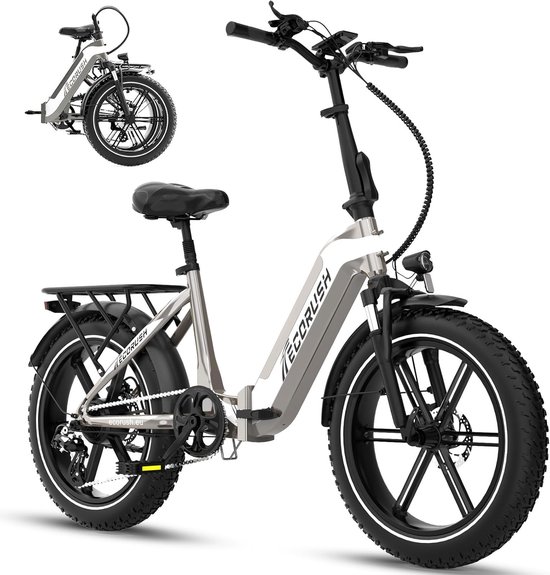 ECORUSH Elektrische Fiets ECO R2 - 20*4.0 Inch Fat Tire City Commuter EBike met Afneembare 48V 10.4Ah Lithium Batterij - Mountain E-Bike met 250W Motor - 7 Versnellingen - IP54 Waterdicht van ECORUSH