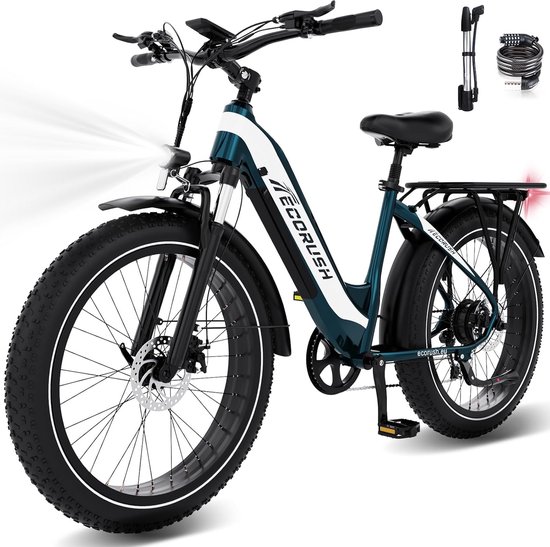 ECORUSH Elektrische Fiets ECO R3 - Trendy 26*4.0 Inch Fat Tire City Commuter EBike met Afneembare 48V 13Ah Lithium Batterij - Mountain E-Bike met 250W Motor - 7 Versnellingen - IP54 Waterdicht van Merkloos