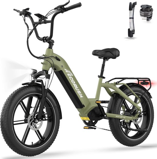 ECORUSH Elektrische Fiets ECO R6 - 20*4.0 Inch Fat Tire City Commuter EBike met Afneembare 48V 15.6Ah Lithium Batterij - Mountain E-Bike met 250W Motor - 7 Versnellingen - IP54 Waterdicht van ECORUSH
