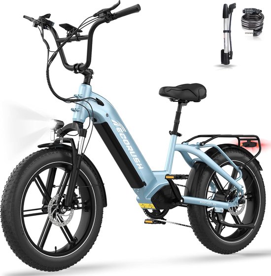ECORUSH Elektrische Fiets ECO R6 - Trendy 20*4.0 Inch Fat Tire City Commuter EBike met Afneembare 48V 15.6Ah Lithium Batterij - Mountain E-Bike met 250W Motor - 7 Versnellingen - IP54 Waterdicht van ECORUSH